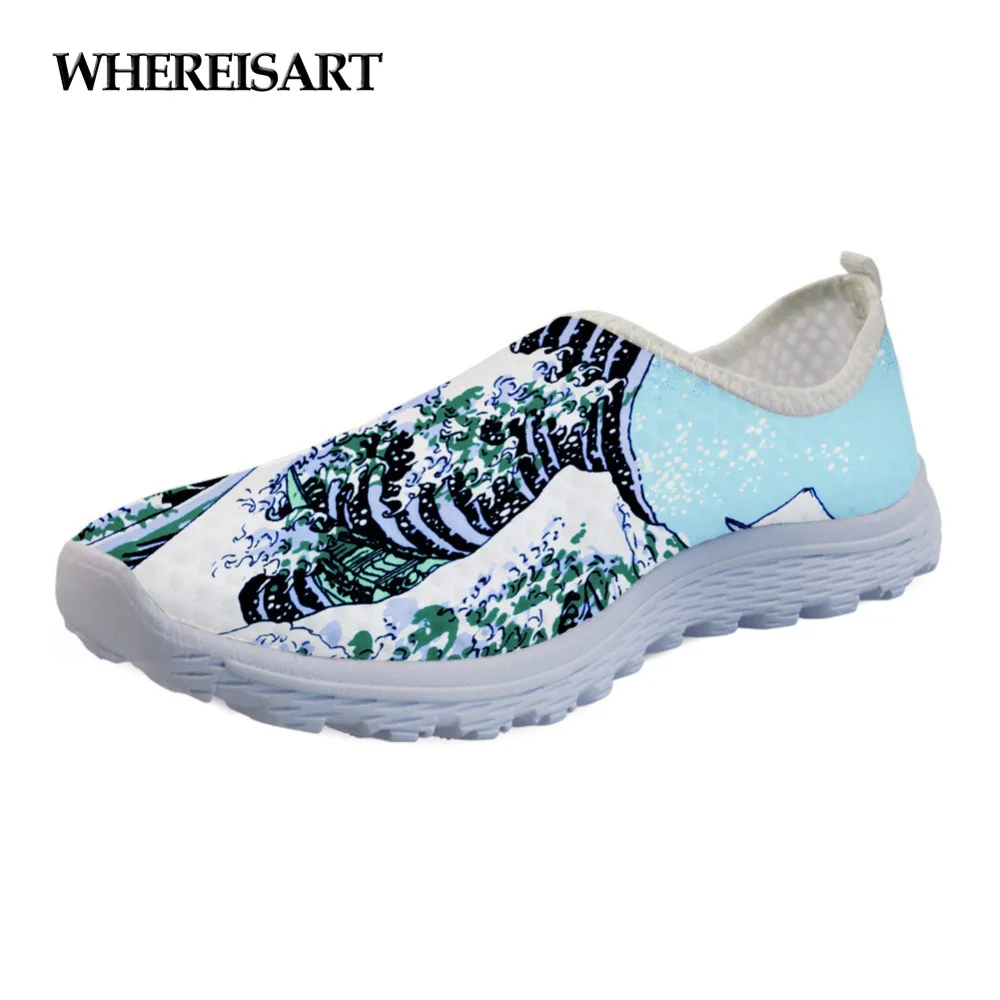 

WHEREISART Female Fashion Spring Flats Shoes Summer Casual 3D Wave Pattern Ladies Comfortable Mesh Shoes Woman Loafers Light