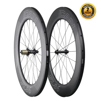 

ICAN logo Carbon Road wheels 86mm clincher tubeless ready UD matte 25mm width 10/11 speed V brake R13 hub Sapi CX Ray Spoke