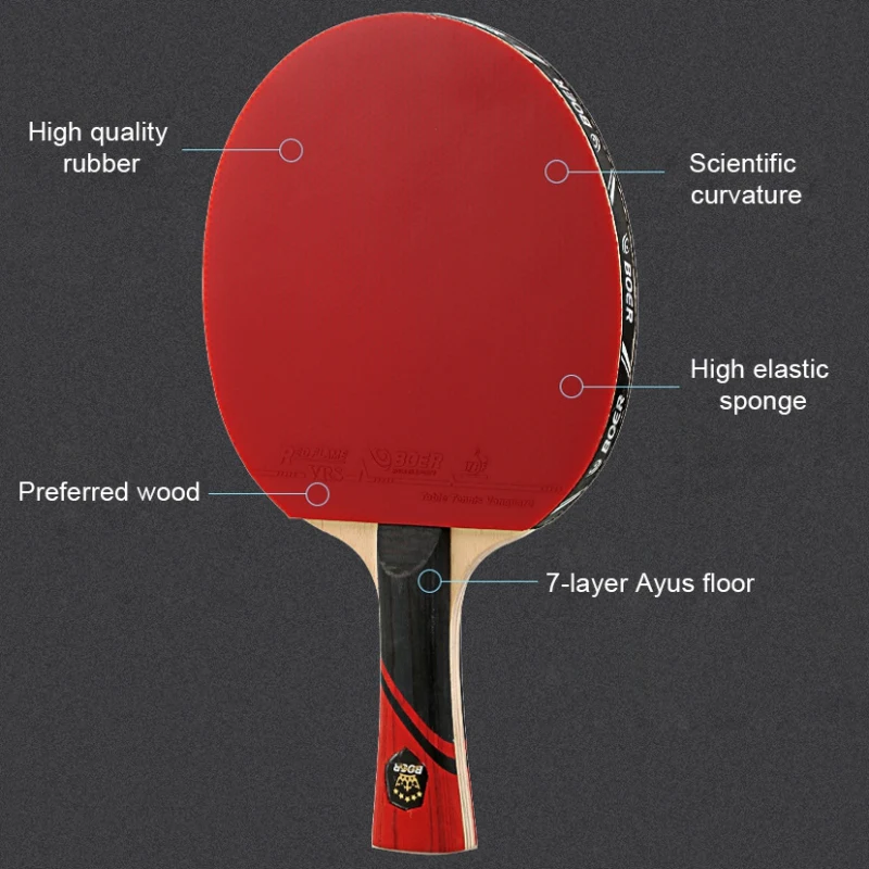 BOER 3STARS Ayous Table Tennis Racket Lightweight Powerful Ping Pong Paddle Bat Grip Table Tennis Training with bag