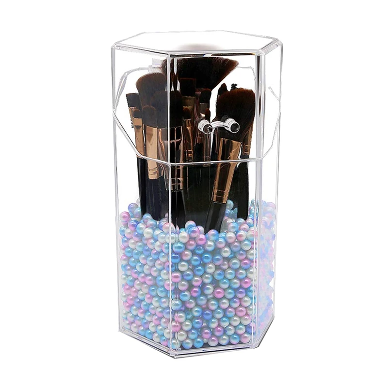 

Makeup Brush Holder with Free Pearls Dustproof Cosmetic Brushes Organizer Storage, Hexagon Shaped/Protect Brushes/Large Size