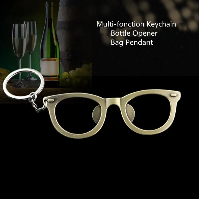 

2018 New Arrival Metal glasses bottle opener key ring Multi-functional Keychain Bag Pendant Bar optician Advertising gifts
