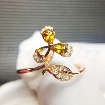 

Natural citrine flower ring Free shipping 925 sterling silver 0.25ct*3pcs gemstone Fine yellow crystal jewelry #T95908
