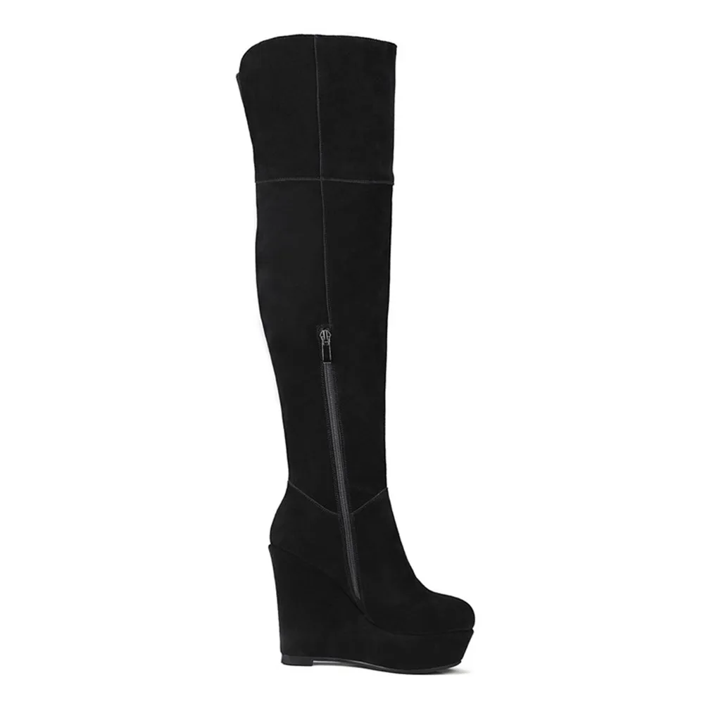 Rodilla Sobre Cuñas La Altas Vaca Botas De Mujeres Moda Negro Cremallera Suede Masgulahe Señoras Cuero Súper Plataforma UnqP6axfw
