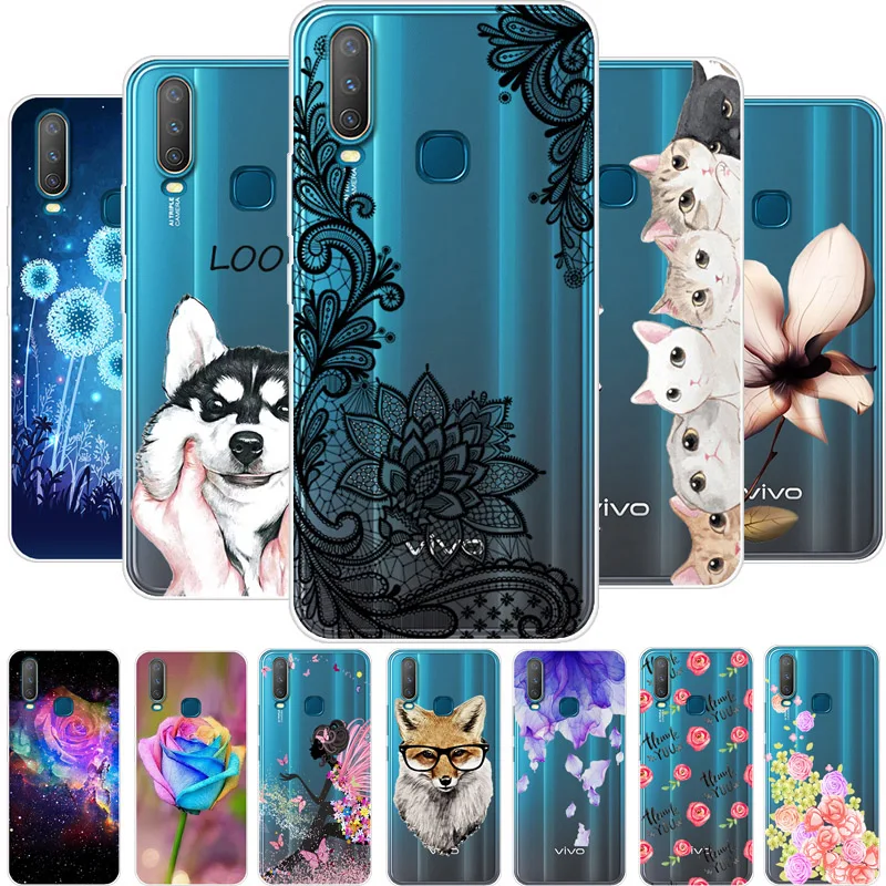 ДЛЯ Vivo Y17 чехол Y 17 ТПУ силиконовый мягкий цветочный мультяшный Прозрачный для Coque