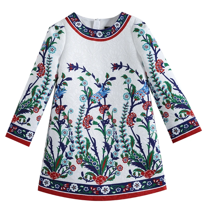 

Beenira Girls Dress 2017 New Chinese national style Kids Long-Sleeve Flower Pattern Dress Design For Children 4-14Y Winter Dress