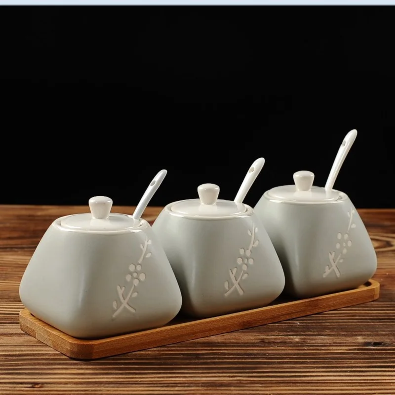 Simplicity Ceramic Sugar Bowl Home Kitchen 3 In 1 Set Salt Condiment