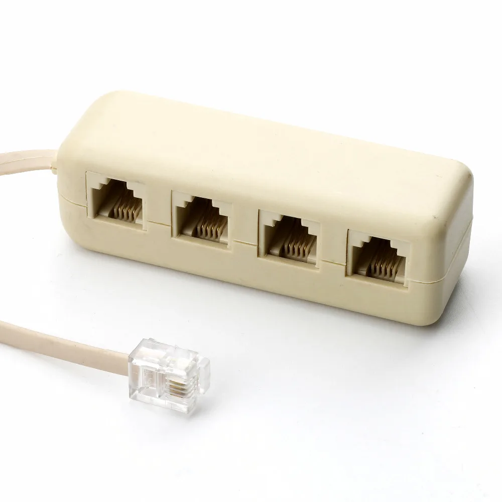 

HWEXPRESS Hot RJ11 6P4C to 6P4C 4 Way Telephone Line Modular Splitter Adapter White