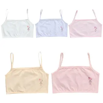 

Junior Girl Spaghetti Strap Sport Training Bra Contrast Color Plaid Print Underwear Double Layer Bralette Modal Breathable Vest