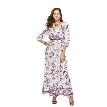 Женское длинное платье с цветочным принтом Boho богемное Свободное v образным