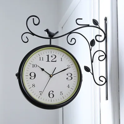 Idyllic гостиная Двухсторонние настенные часы простые немой Железный художественный креативный с двух сторон винтажные часы; кварцевые часы большие - Цвет: black-A