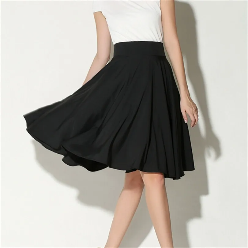 Summer Plus Size High Waist Middle Zipper Skirt Knee Length Skirts Vintage Midi Skirt Women