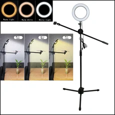 

Adjustable Photo Photography 1.3M Floor Bracket Stand With Boom Arm+14.5CM Ring Light Lamp For Live Show Shooting Fill Light