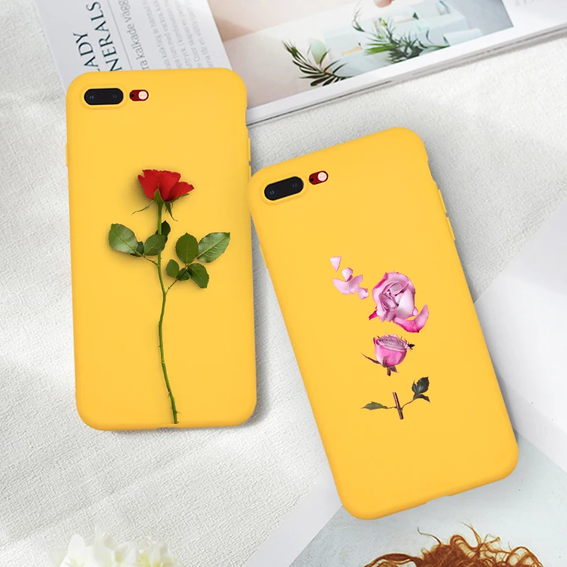 

Cartoon Cute Phone Case Coque For iPhone XR 6 6S Plus X 5 SE Plus Printed Floral Rose Soft Phone Cover For iPhone 8 7 Plus