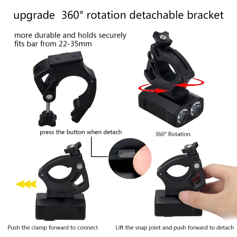 Top Waterproof USB Rechargeable Bike Light 5 Light Modes MTB Cycling Light Built-In Battery Bicycle Lamp for Safety Night Cycling 6