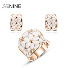 AENINE розовое золото цвет цветок ювелирные изделия для женщин Hochzeit Schmuck кольца+ серьги Эмаль Ювелирные наборы для невесты L2070127650b