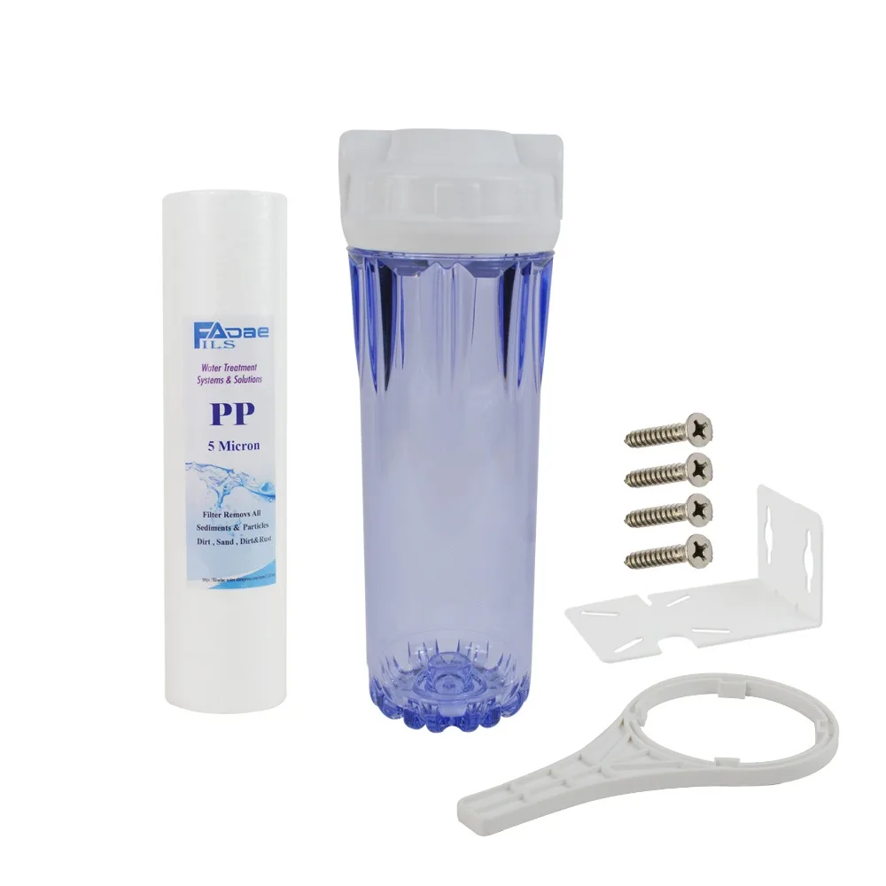 10-Inch Slim Water Filter Housing 1/4-Inch Outlet/Inlet with Sediment Filter 5 Micron,Wrench, Bracket, and Screws(Transparent) 10-Inch Slim Water Filter Housing 1/4-Inch Outlet/Inlet with Sediment Filter 5 Micron,Wrench, Bracket, and Screws(Transparent)