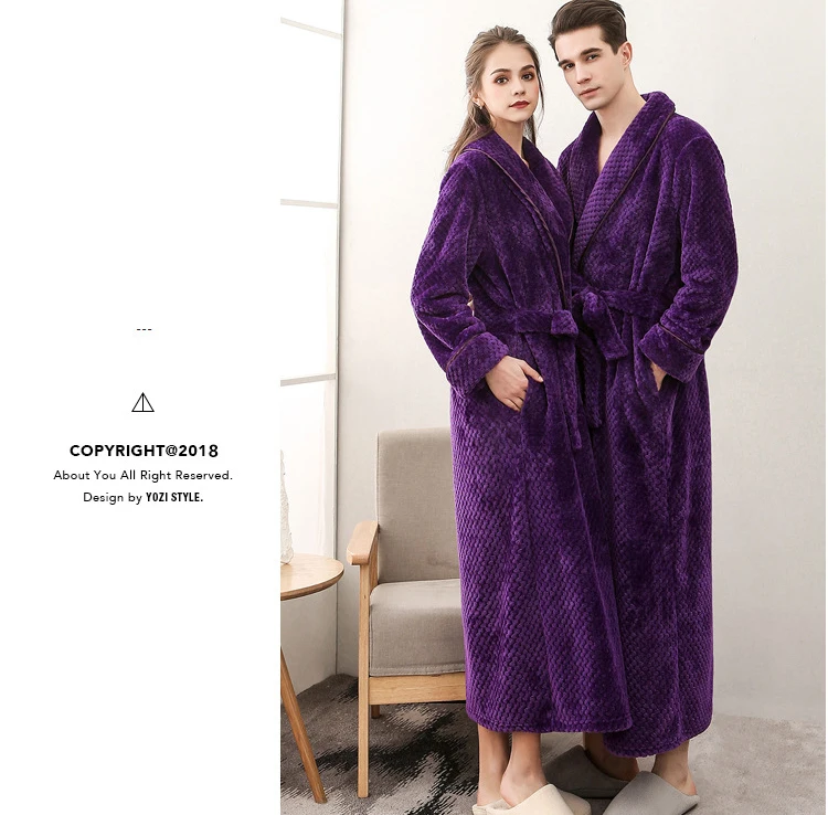 Winter Male Femlae Bathrobe Flannel Thick Robe Long Sleeve Soft Warm Bathrobe Men Women Home Wear Gown Robes Dressing Gown     34