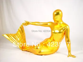 

Mermaid Zentai Suits Gold Shiny Metallic Mermaid Trumpet Zentai Costumes