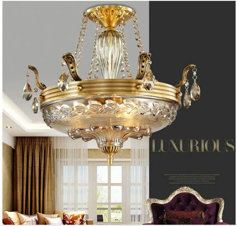 Латунная Подвесная лампа, бронзовый Хрустальный подвесной светильник, роскошный светодиодный латунный подвесной светильник AC