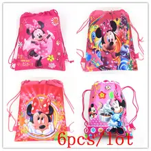 

6Pcs/Lot Pink Minnie Drawstring Bags Women Favor Birthday Party Cartoon String Backpack Girl Mochila School String Bags Supply