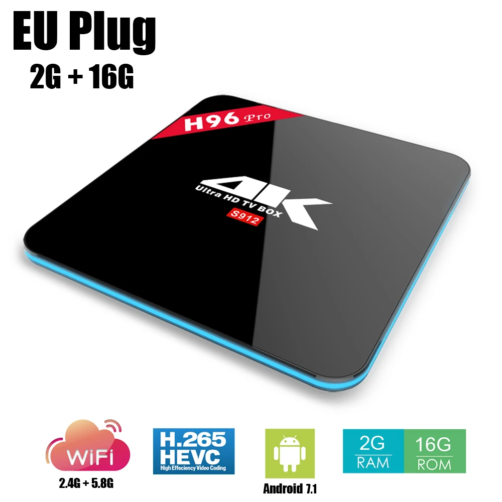 

H96 PRO Android TV Box Octa Core Amlogic S912 4K x 2K HDR H.265 Decoding 2.4G 5.8G Dual Band WiFi Multi-media Player Set Top Box