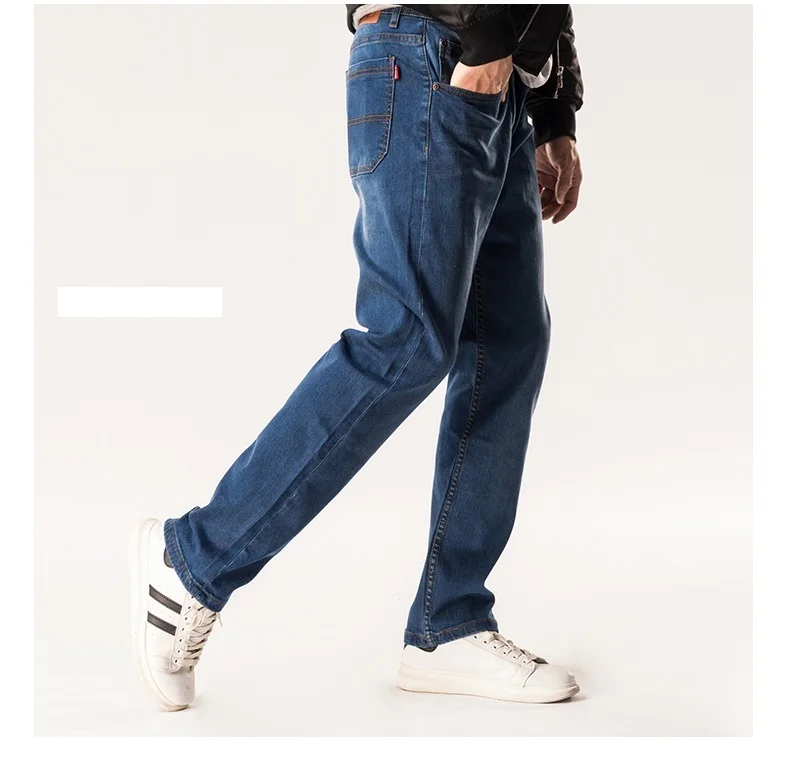 Осень Свободные эластичные джинсы мужские прямые повседневные Большие размеры большие размеры Мужской середине талии Длинные брюки 6XL 7XL