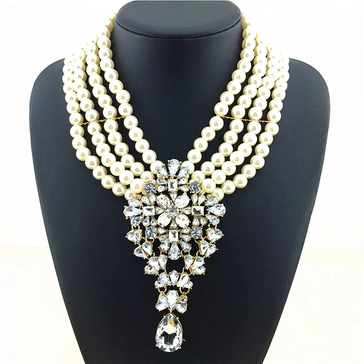 Buy Glam Simulated Pearl Statement Necklace Noble Crystal Cluster Necklaces
