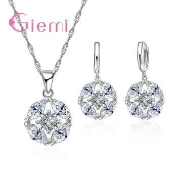 

Hottest Cubic Zirconia CZ Women Jewelry SetsNecklace Hoop Earrings Set For Girl Wedding Engagemrnt Party Fast