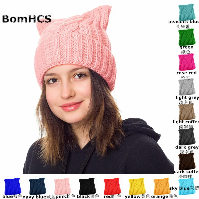 Cute Ears Pussy Cat Hat Women`s March-Cat Beanie Handmade Winter Warm Thick Knitted Hat