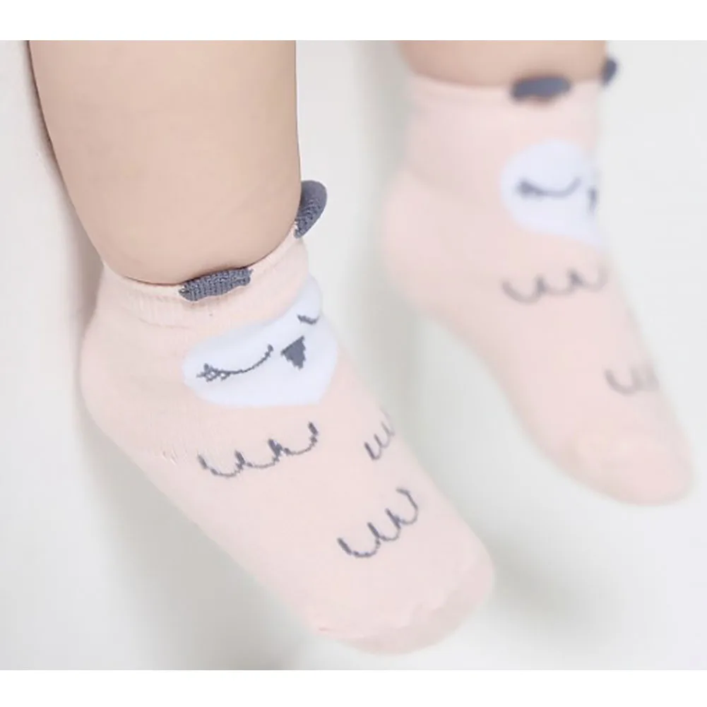 Детские ассиметричные хлопковые нескользящие носки с героями мультфильмов; сезон осень-зима - Цвет: Pink owl