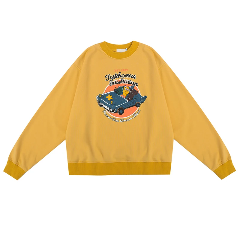

2019 Spring New Women's Design Yellow Playful Print Casual Wild Style Pullover Autumn O-neck Preppy Style Cotton Sweatshirt Top