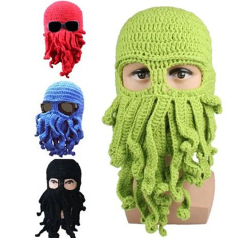 

Handmade crochet Octopus Hat Squid Tentacle Ski Mask Wool Knit Cosplay Winter funny costume Beanie
