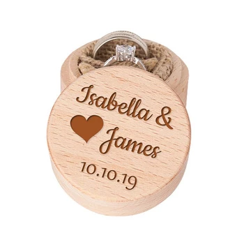 

Custom Wedding Ring Box with Heart Proposal Keepsake Ring Jewelry Holder Box Wooden Round Custom Gift Boxes