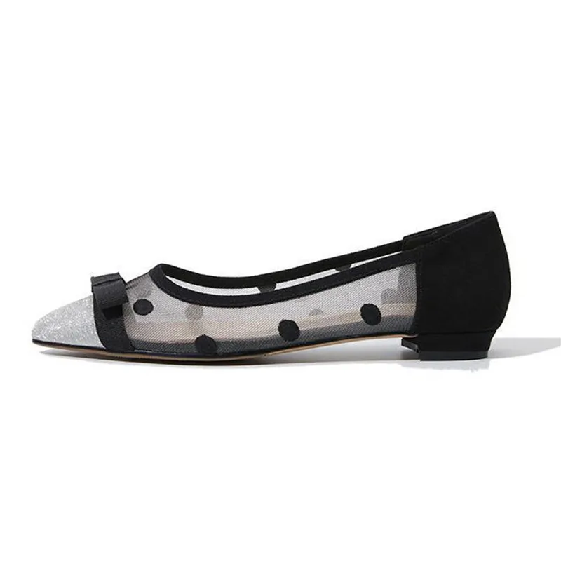New 2019 Sexy Bow Pointed Toe Women Lace Flats Fashion Breathable Women Flat Summer Shoes Polka Dot Ladies Casual Ballet Flats (4)