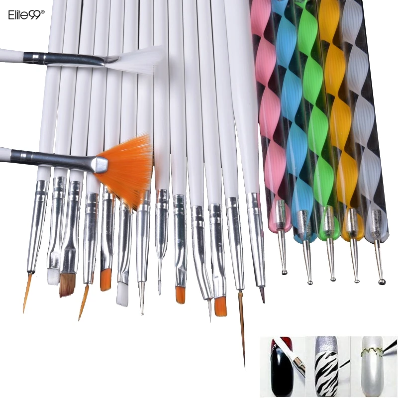 

Elite99 20pcs Nail Art Design Set Dotting Painting Drawing Polish Brush Pen Tools Nail Brushes for UV Nail Gel Polish Draw Tools