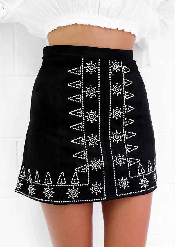 Вышивка осень зима Женская юбка богемный А-силуэт женский мини Vestidos Империя Черная Женская мини-рубашка