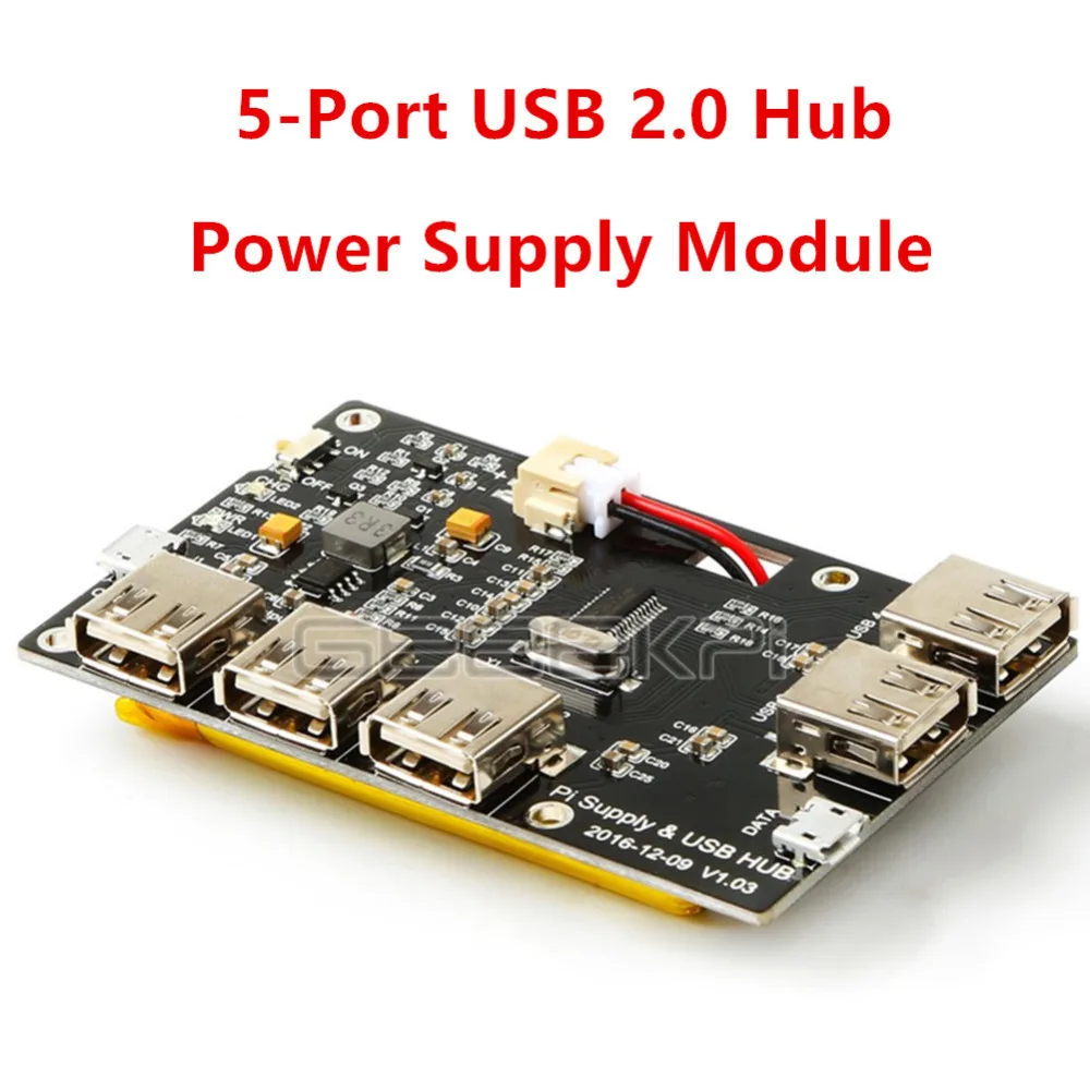 

GeeekPi 3800mAh 5-Port USB 2.0 Hub Power Supply Module for Raspberry Pi 3/2 Model B / B + / Pi Zero
