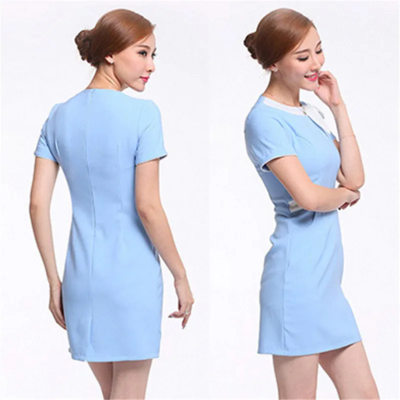  Women Beauty Salon Spa Sauna Thai Massage Shop Workwear Slim Hotel Front Desk Beautician Short Slee