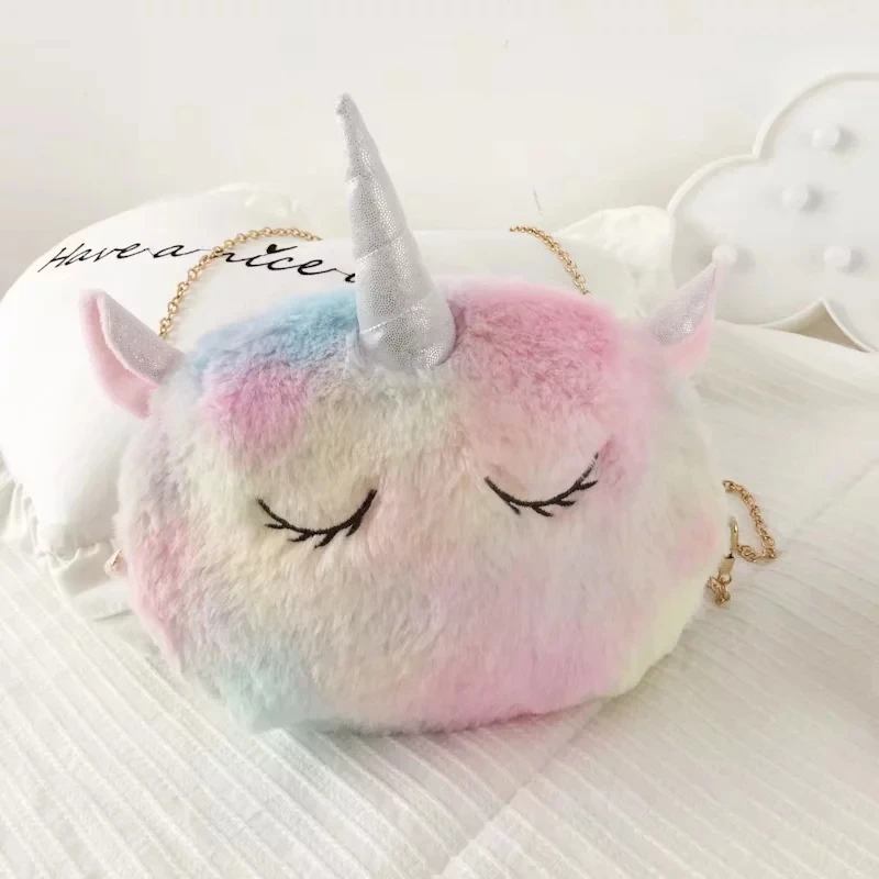 Nooer Colorful Unicorn Plush Shoulder Bag Rainbow Unicorn Plush Toys Tissue Box Girls Plush Toys Birthday Gift