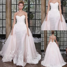 Элегантный Тюль Bateau декольте A-Line Свадебные платья с кружевными аппликациями розовое свадебное платье со съемной юбкой