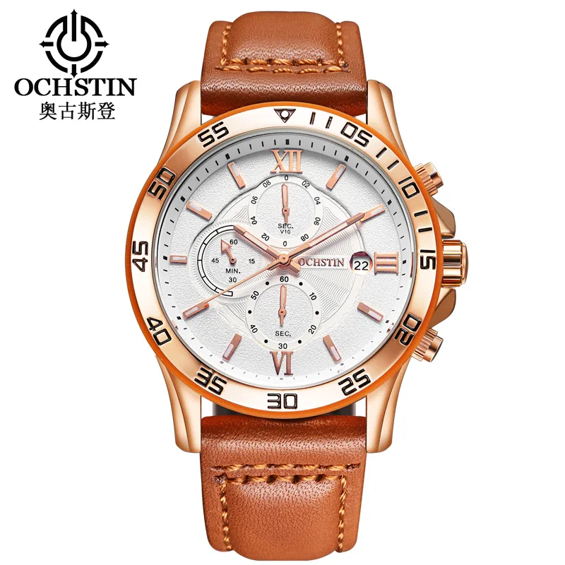 OCHSTIN Sport Men Watch Top Brand Luxury Male Leather Watches Waterproof Chronograph Quartz Military Wrist Watch