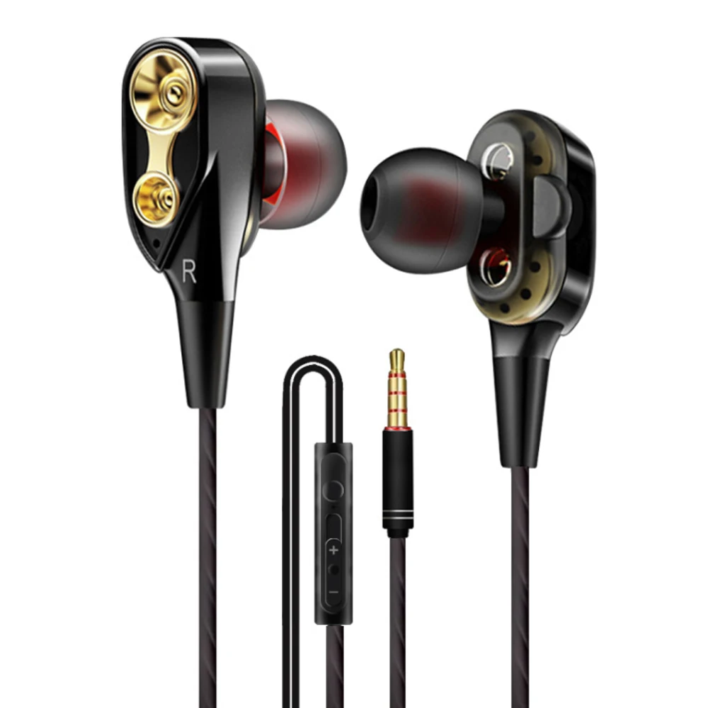 

Dual-Dynamic Quad-core Headset 3.5mm Noise Isolation Sport Earphone with Microphone and Subwoofer for Mobile Phone Earphones