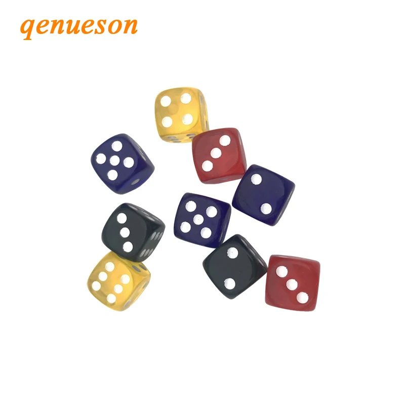 

8Pcs 16mm Acrylic Dice Transparent Color White Point Dice Set Round Corner Four Color Hexahedron Table Games D6 Club Board Games