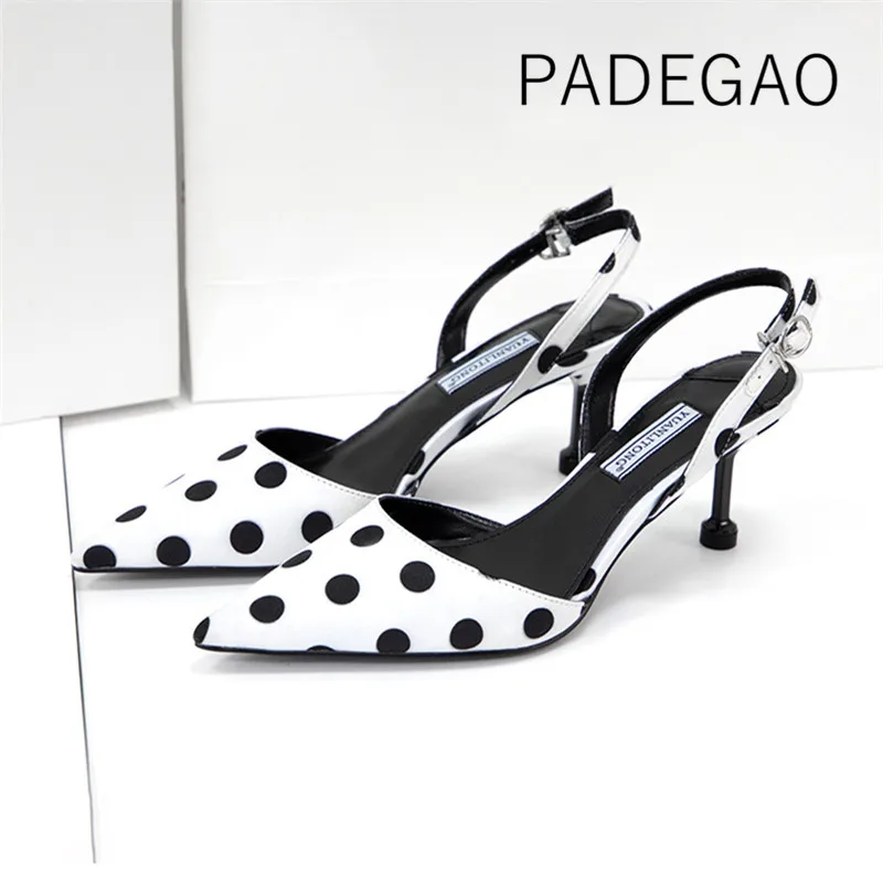 

Sexy Luxury Shoes Women Designers Kitten High Heels Sandals Summer Party Fashion Dot New Arrival Ladies Black Sandals Summer