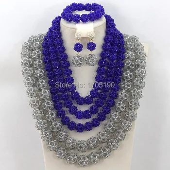

Terrific Blue/Grey Nigerian Beads Jewelry Set Handmade Crystal Beads Necklace Set High Quality Free Shipping BN092
