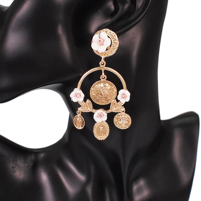 Resins Flower Dangle Drop Earrings For Women Charm Big Coins Statement