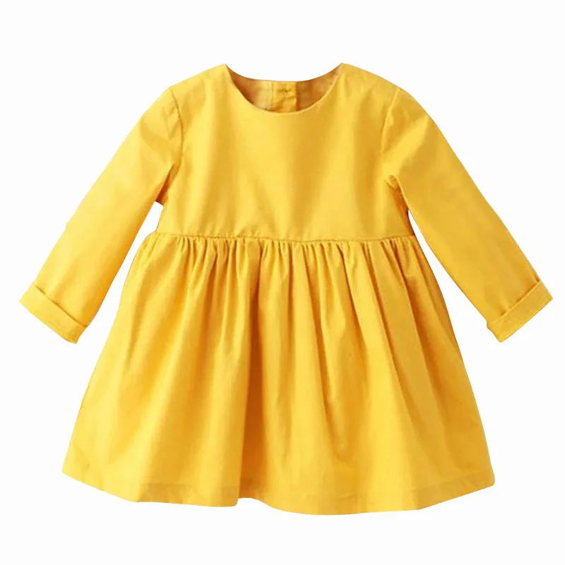 Newborn Baby Girls Dress Long Sleeve Princess Yellow Ruffle Dress