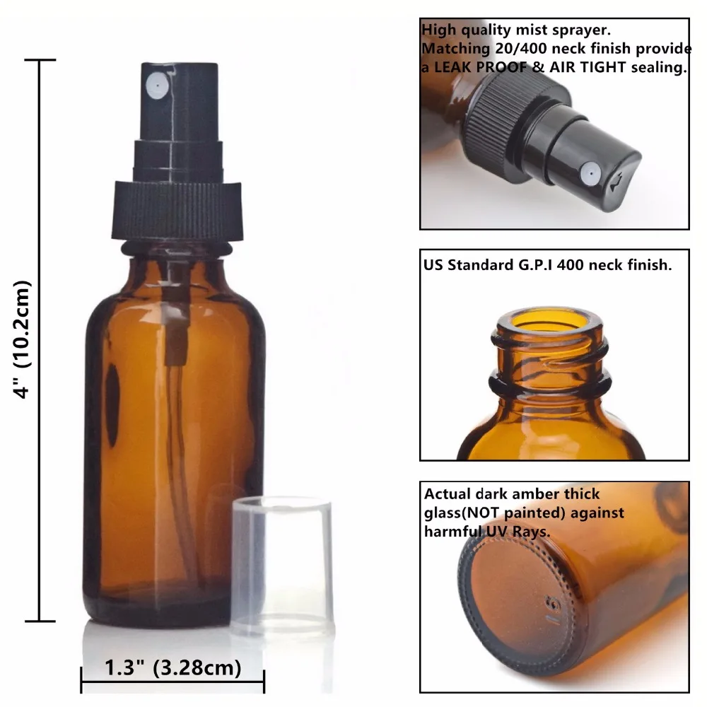 6 шт 1 унция 30 мл янтарная стеклянная бутылка-спрей с черным мелким распылителем тумана многоразовые бутылки эфирного масла пустые косметические контейнеры