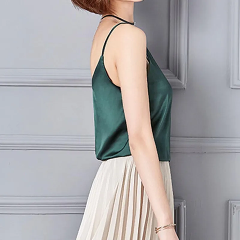 Женская шелковая майка укороченная Мягкая атласная с v образным вырезом W3 для
