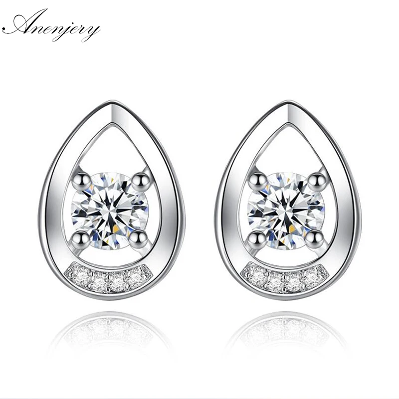 Anenjery 925 пробы серебряные серьги в виде капелек воды семян циркония серьги гвоздики для женщин Букле д 'ореиль S-E200